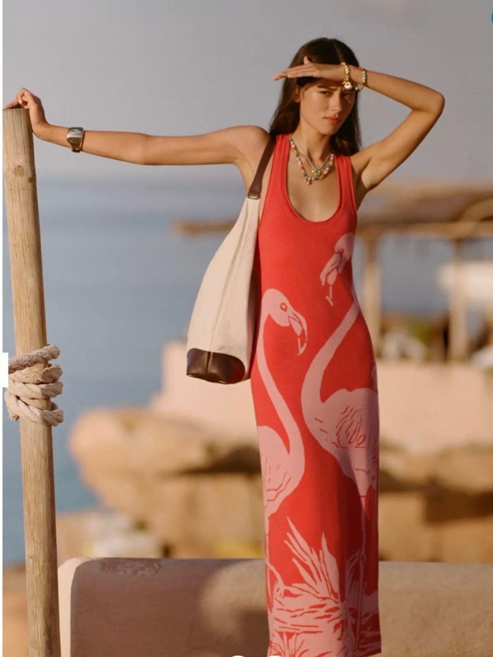 Flamingo Print Tank Maxi Swim Cover Dress